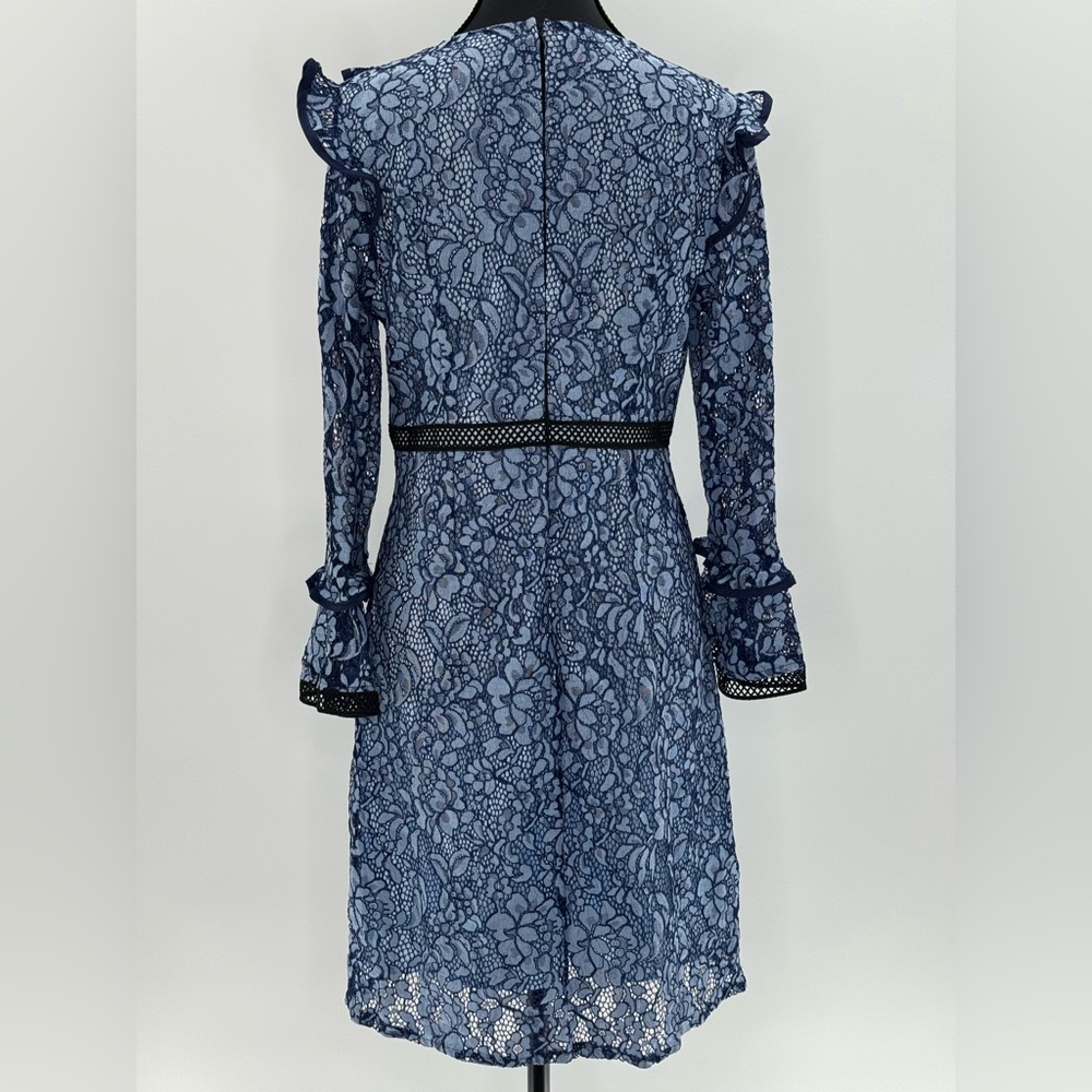 Diandian Didi Ruffle Lace Trim Midi Knee Length Dress, Blue and Black, Size S/M - Picture 8 of 13